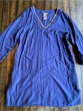 Vince Camuto Navy V-Neck Tunic with Gold Chain Trim